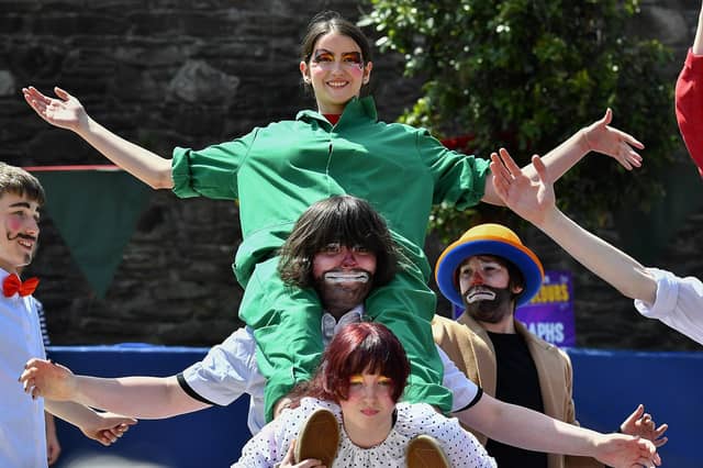 IYSC Youth Circus performance in Guildhall Square during the Carnival of Colours festival. Photo: George Sweeney