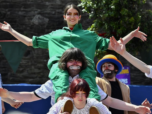 IYSC Youth Circus performance in Guildhall Square during the Carnival of Colours festival. Photo: George Sweeney