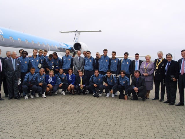 The Real Madrid squad after arriving at City of Derry Airport.