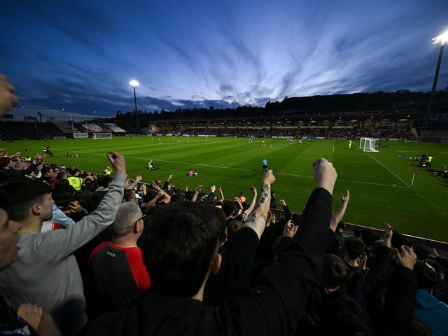 A general view of the action from the stands during the SSE Airtricity Men's Premier Division match between Derry City and Shamrock Rovers at Find Insurance Celtic Park in Derry. Photo by Ramsey Cardy/Sportsfile