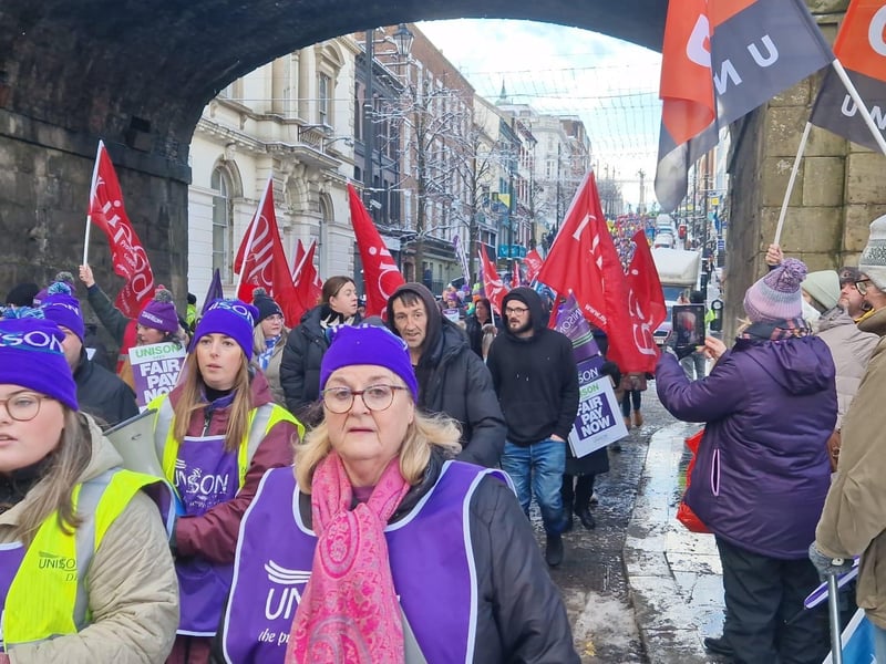 Striking public sector workers in Derry.