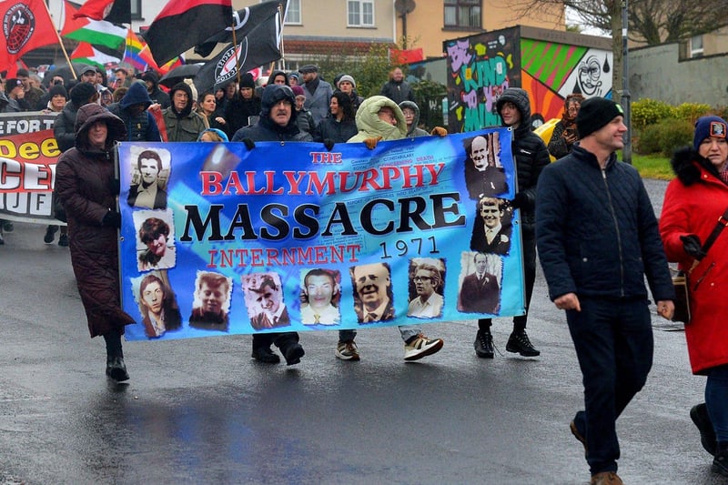 Ballymurphy relatives take part in the Bloody Sunday 51 commemoration march Sunday afternoon.  Photo: George Sweeney. DER2306GS – 24