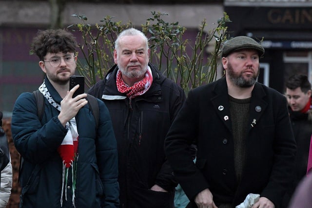 Davy McAuley from the Derry Anti War Coalition, was among the attendance at the Holocaust Memorial Day vigil for Gaza, held in the Peace Garden, on Saturday afternoon. Photo: George Sweeney
