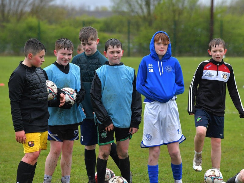 The inclement weather, on Tuesday, did not deter attendance at the Derry City Easter Soccer Camp at Broadbridge Primary School. Picture: George Sweeney. DER2315GS – 141