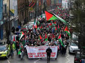 Thousands of protesters take part in a previous march and rally in Derry calling for a ceasefire in Gaza.  Photo: George Sweeney
