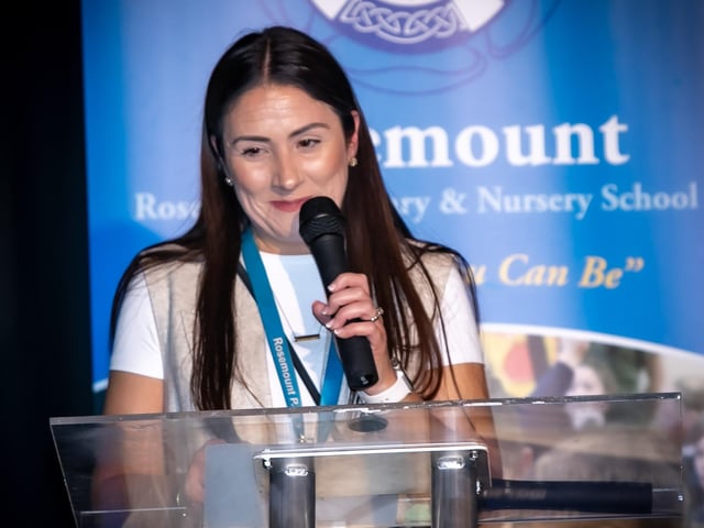 Aoife Meenan, Acting Principal, Rosemount PS addressing the attendance at Monday's event in the school.