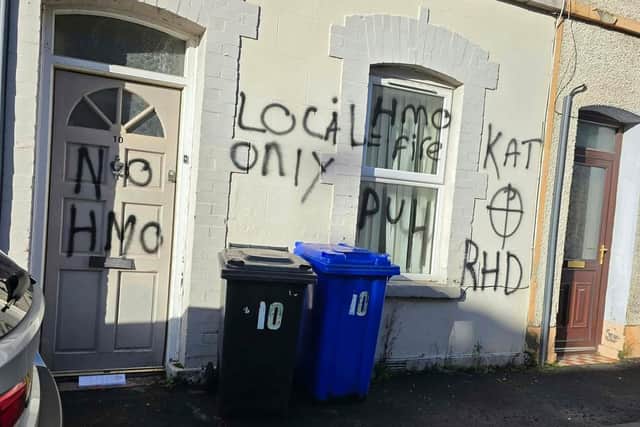 Racist and sectarian graffiti that was daubed on a home in the Fountain.