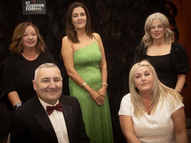 Mrs. Ciara Deane, Principal, St. Joseph's Boys School, pictured with senior staff at Friday night's School Formal in the City Hotel, Derry.