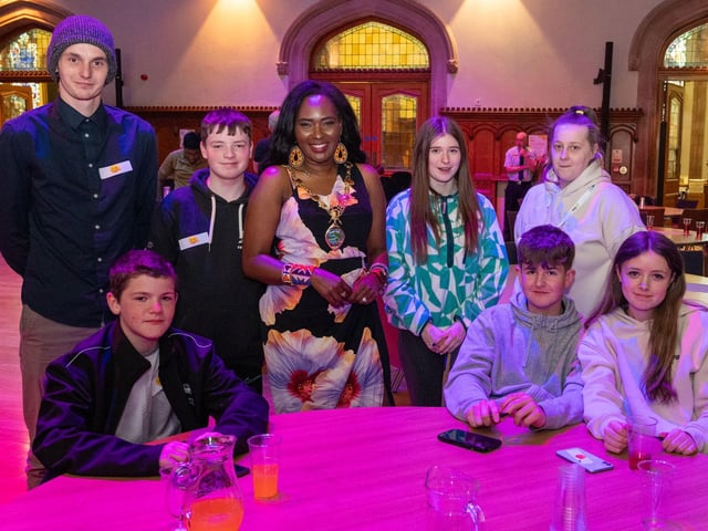 The Mayor Councillor Lilian Seenoi-Barr has once again hosted an Our Guildhall Our Space event for younger and older people in April with entertainment from In Your Space Circus School, Black Paddy, Richie Remo and DJ Tyree Patton. Picture Martin McKeown. 12.04.25 : Pictured are guests at the Mayor's penultimate Our Guildhall, Our Space in Derry.