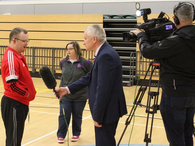 The BBC's Kieron Tourish interviews one of the stars of the day at the Disability Cricket Blitz.