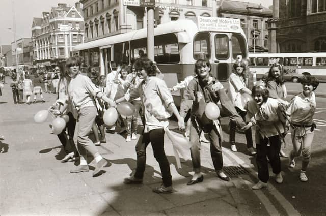 Fun Day Group at Guildhall Square. Note that Guildhall Square was not pedestrianised here.