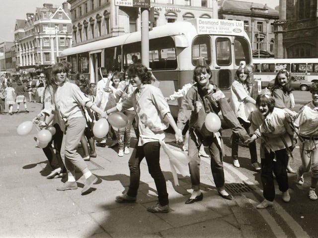 Fun Day Group at Guildhall Square. Note that Guildhall Square was not pedestrianised here.