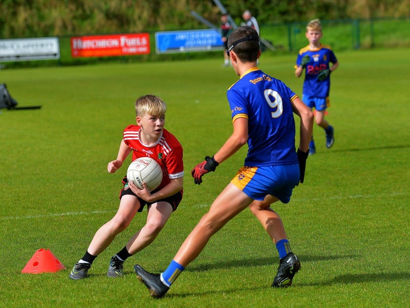 Sean Dolans in action against Steelstown during the John McChrystal Cup at Doire Trasna, on Saturday morning last. Photo: George Sweeney. DER2332GS - 59