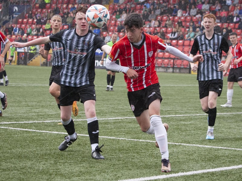 Action from Saturday’s u-14 Foyle Cup final between Ards and Derry City at the Brandywell, Derry. (Photos: Jim McCafferty Photography)