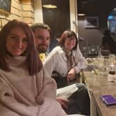 Friends star Courteney Cox and Snow Patrol's Johnny McDaid, from Derry, with friends at the Boathouse in Redcastle. Photo: The Boathouse.