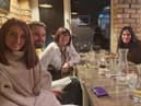 Friends star Courteney Cox and Snow Patrol's Johnny McDaid, from Derry, with friends at the Boathouse in Redcastle. Photo: The Boathouse.