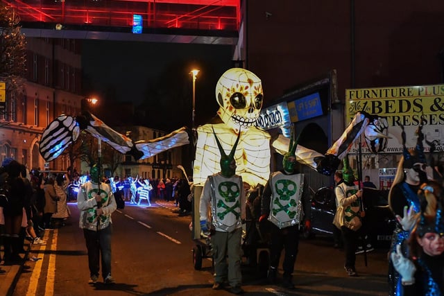 The ‘Carnival of the Dead’ Halloween parade makes its way along Strand Road. Photo: George Sweeney