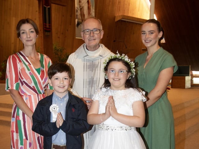 Pupils from Culmore Primary School who received the Sacrament of First Holy Communion from Fr. McDevitt at Our Lady of Lourdes Church, Steelstown on Saturday last. (Photo: Jim McCafferty Photography)