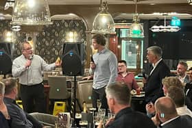 Andrew Trimble (centre) and Kieran Campbell (right) take part in a question and answer session