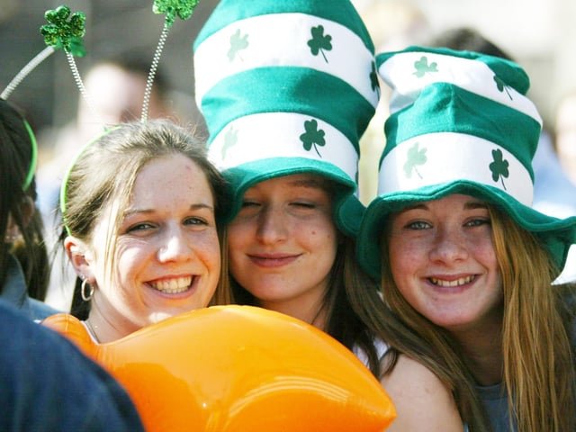 IRISH EYES ARE SMILING......  Pretty faces at the St.Patrick's Day celebrations in Derry.  (1803JB09):.
