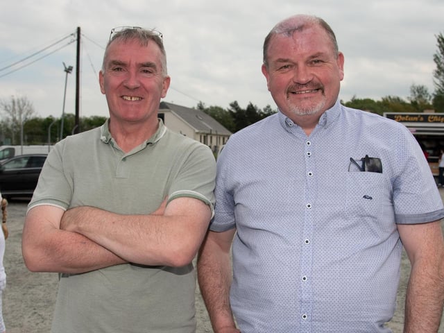 Liam McCann and Ciaran Brogan at the Allen Wylie Memorial Tractor Run from Letterkenny to Newtoncunningham on Saturday last  held to raise funds for the Good & New Cancer Bus.    Photo Clive Wasson