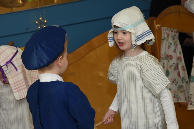 Thankfully the innkeeper (Clodagh) had a stable for Joseph (Aodhán) to use at the Long Tower PS Nursery Nativity last week.