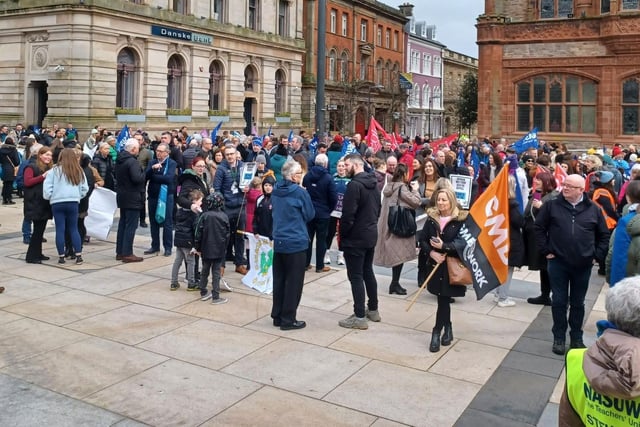 Hundreds of trade unionists attended the education and health rally in Guildhall Square.