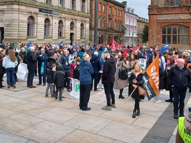 Hundreds of trade unionists attended the education and health rally in Guildhall Square.