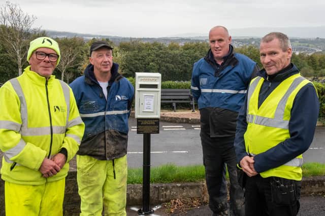 Pictured at the unveiling of the Letters to Heaven Postbox are, Michael Leake, Stephen Leslie and Nicky Duddy with Martin Parke, Cemeteries Team Leader