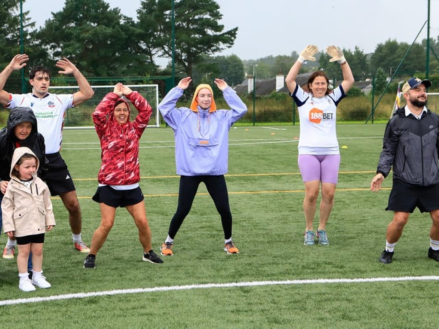 The warm-up session at the Foyle Pride Football v Homophobia held in the Waterside Shared Village. (Photo - Tom Heaney, nwpresspics)
