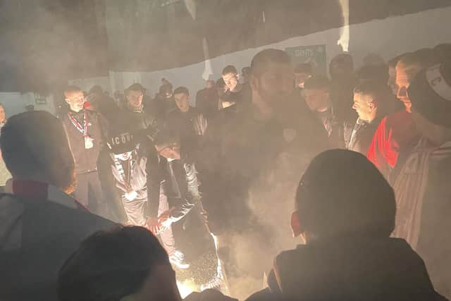 Derry City fans pictured at Richmond Park on the opening league match of the season.