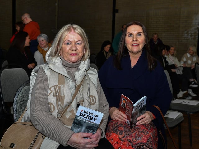 Alana Burke and Karen Doherty at the launch of 4 Days in Derry, held in Pilot’s Row Centre. Photo: George Sweeney