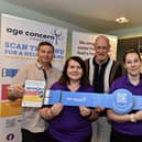 DEEDS staff and members Mick Canny, Wendy McLaughlin, Leonard Mills Kathleen McNaught and Gerard McGill at the launch of the ‘Scan the Band’ Dementia Safeguarding Scheme in the Guildhall. Photo: George Sweeney