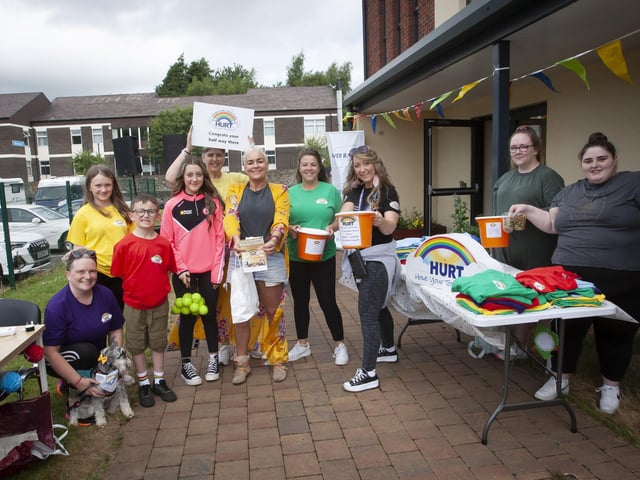 HURT’s Leann Doherty pictured with the team before the start of Saturday’s Hurt ‘Paws for Thought’ sponsored Doggy Walk ‘Out The Line’ at Destined, Foyle Road. (Photos: Jim McCafferty Photography)
