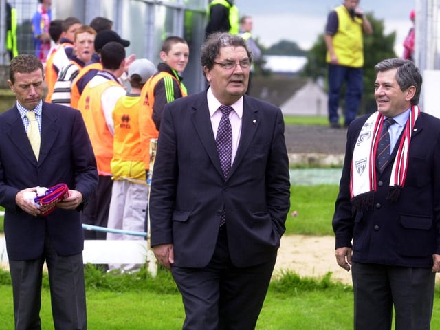 John Hume walks onto the pitch ahead of Derry City's glamour friendly against Real Madrid.