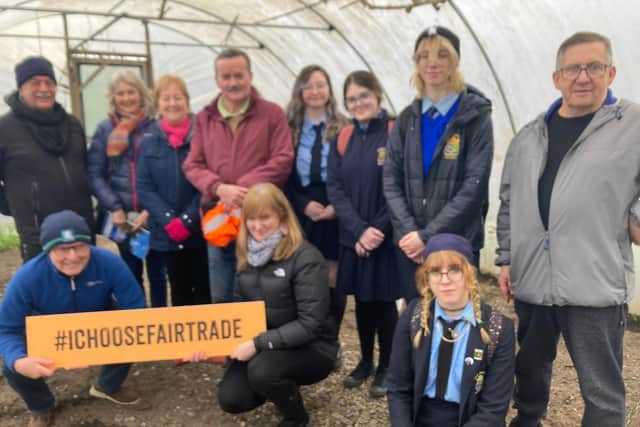 Fairtrade Buncrana - Members of Buncrana Tidy Town Committee pictured with Patsy Toland and Myra McAuliffe of ChangeMakers Donegal, mark the launch of Fairtrade Fortnight.