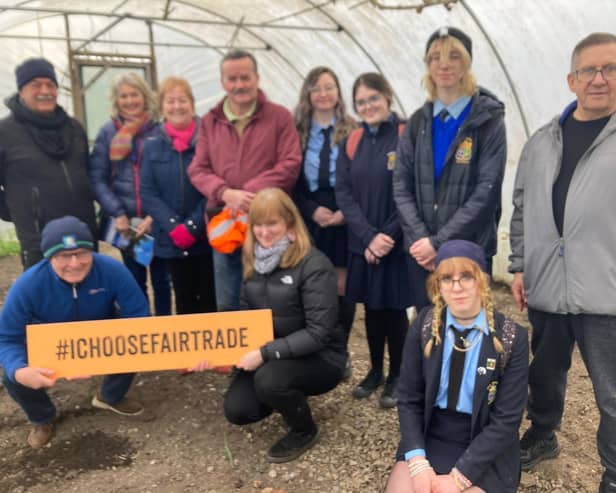 Fairtrade Buncrana - Members of Buncrana Tidy Town Committee pictured with Patsy Toland and Myra McAuliffe of ChangeMakers Donegal, mark the launch of Fairtrade Fortnight.