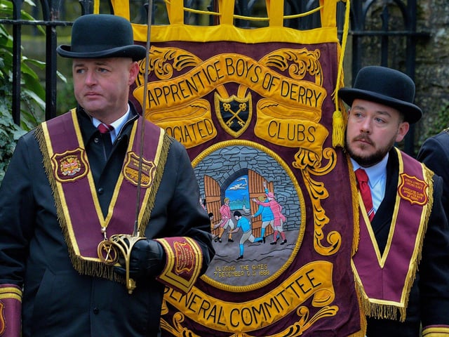 Members of the ABOD Associated Club General Committee at the Apprentice Boys of Derry’s Shutting of the Gates parade held in the city on Saturday last. Photo: George Sweeney