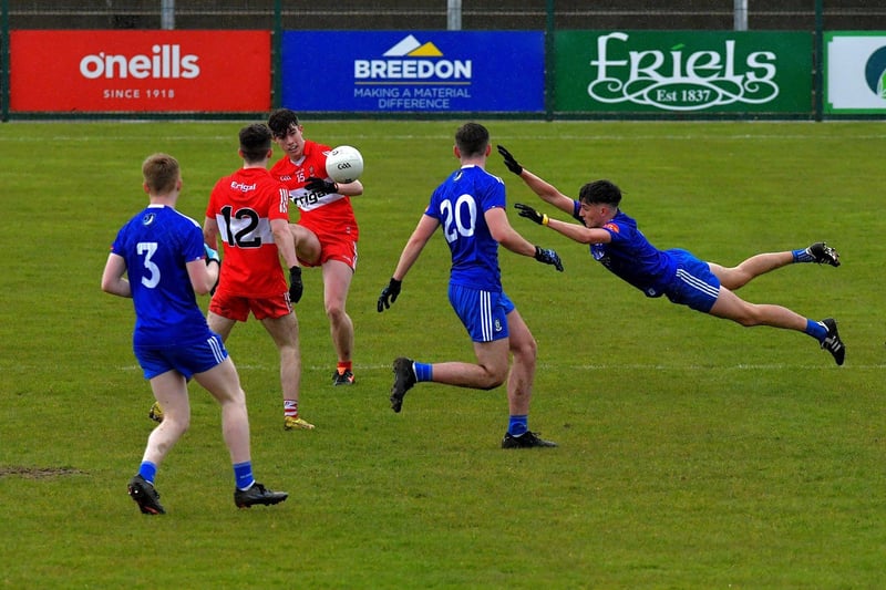 April 2023, Derry Minors' Leo O’Neill scores a first half point against Monaghan in Owenbeg en route to another superb year for the young Oak Leafers. Photo: George Sweeney.