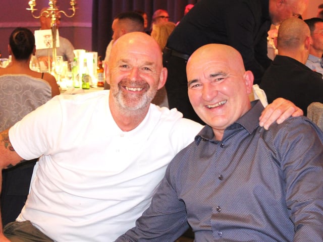 Former Derry City players John Quigg and Raymond McGuinness.
