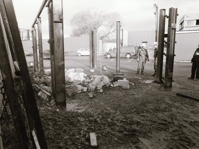 Rosemount British Army tower being dismantled and Coshquin checkpoint demolished in 1995.