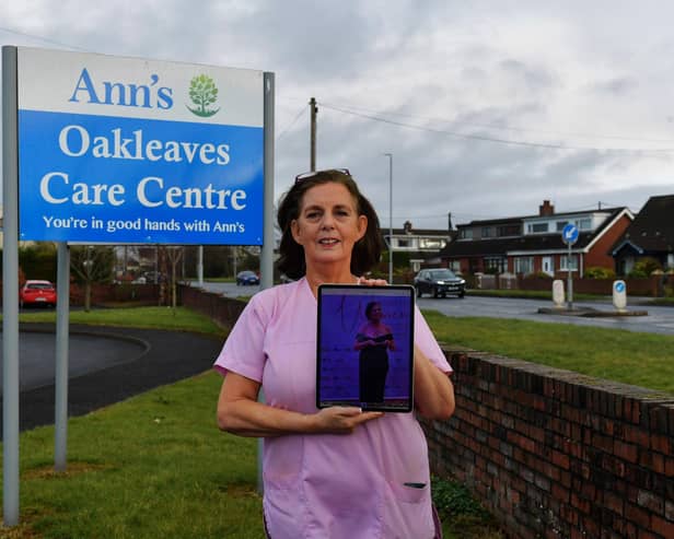 Berna Green, Activities Co-ordinator at Oakleaves Care Centre, Racecouse Road, recently won the Mighty Women NI Inspirational Woman of the Year award at the event held in the Titanic Centre, Belfast. Photo: George Sweeney