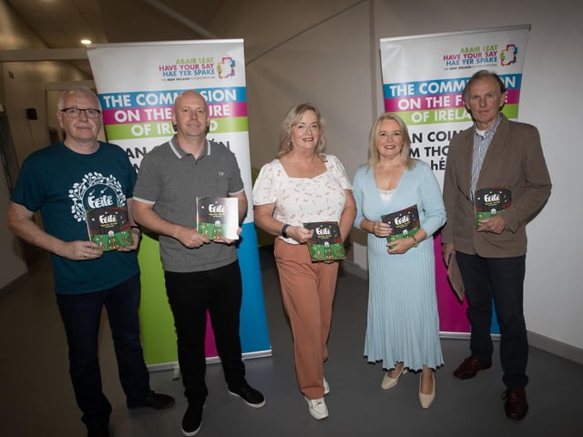 HEALTH & CARE IN A NEW IRELAND. . . .Group pictured at the Feile's 'Health and Care in a New Ireland' discussion held at the Gasyard, Derry on Thursday afternoon. From left, Sean Collins, Feile, speakers - George McGowan, Edelle O'Doherty, Pat Cullen and Dr. Kevin Cosgrove. (Photos: Jim McCafferty Photography)
