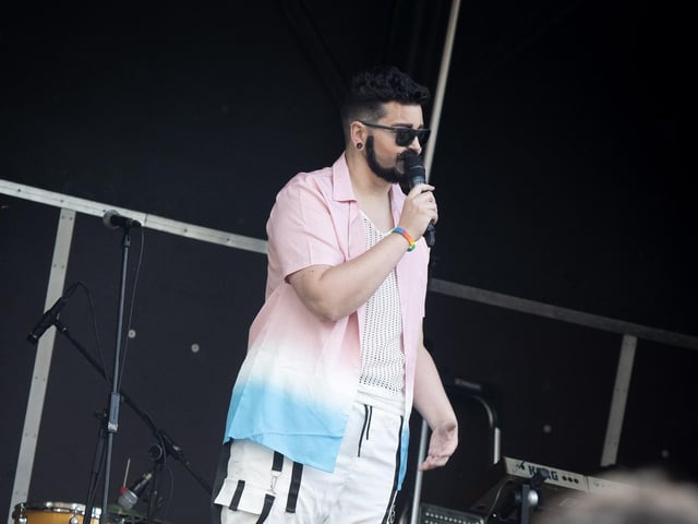 Special guest Phil T. (Georgeous) addressing the attendance at the Foyle Pride Parade in Guildhall Square, Derry on Saturday (Photos: Jim McCafferty Photography)