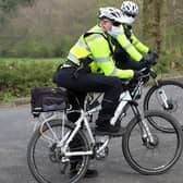 PSNI officers on bike patrol during the COVID-19 pandemic.
