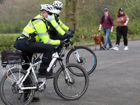 PSNI officers on bike patrol during the COVID-19 pandemic.