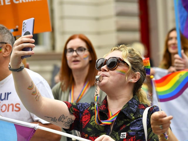 Reveller at the 2025 Foyle Pride Parade. Photo: George Sweeney