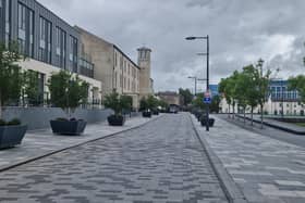 A bus parked at Ebrington Square on Thursday.