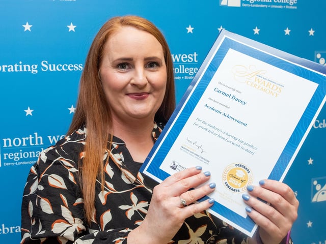 Carmel Davey pictured at the Best in Further Education celebrations at North West Regional College.