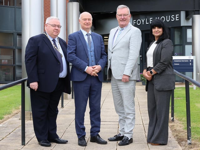 Deputy Mayor of Derry City and Strabane District Council, Darren Guy, Health Minister, Mike Nesbitt, Professor Paul Bartholomew, Vice Chancellor at Ulster University and Shahneela Grygiel, Assistant Director of Registration and Revalidation at the Nursing and Midwifery Council.